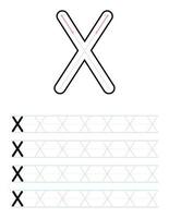 Arbeitsblatt zum Nachzeichnen von Großbuchstaben x für Kinder vektor