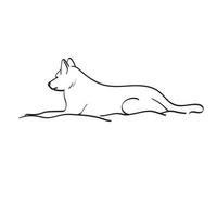 sidovy hund liggande på sängen illustration vektor handritad isolerad på vit bakgrund linjekonst.