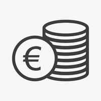 Euro-Symbol. Geld-Umriss-Vektor-Illustration. Haufen Münzen Symbol isoliert auf weißem Hintergrund. gestapeltes Bargeld. Europäisches Währungssymbol