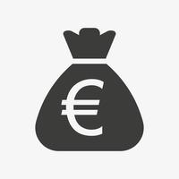 Euro-Symbol. Geldbeutel flaches Symbol Vektor Piktogramm. Sack mit Bargeld isoliert auf weißem Hintergrund. Europäisches Währungssymbol