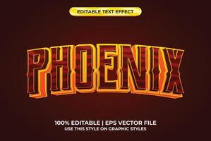 Phoenix 3D-Typografietext mit Feuer- und Mythologiethema. orange typografievorlage für spiel- oder filmtitel. vektor