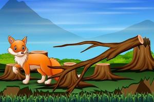 avskogningsscen med svältande räv vektor