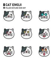 katt emoji fylld kontur ikonuppsättning. vektor