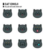 katt emoji fylld kontur ikonuppsättning. vektor