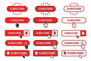 röd och vit prenumerationsknapp med pekare och handmarkör vektor