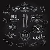 typografiska element för meny restaurang svart tavla vintage handritad ram etikett vektor illustration