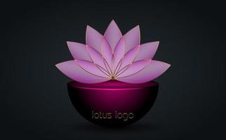 lila gold lotus logo, blume des lebens. heilige Geometrie. Symbol für Harmonie und Ausgeglichenheit. goldenes luxuszeichen der reinheit. Chakra-Yoga-Designvektor isoliert auf schwarzem Hintergrund vektor