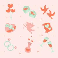 Handtecknad Valentine Icon Set - Vektor illustration