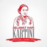 Selamat Hari Kartini. übersetzung happy kartini day. Kartini ist die Heldin der Frauenbildung und der Menschenrechte in Indonesien vektor