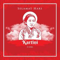 selamat hari kartini. översättning glad kartini dag. kartini är hjältarna för kvinnors utbildning och mänskliga rättigheter i Indonesien vektor