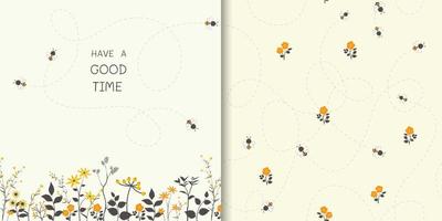 Reihe von süßen kleinen Bienen glücklich auf dem Blumengarten mit nahtlosem Muster, für Kinderprodukt, Mode, Stoff, Textil, Druck, Banner, Oberflächendesign oder Grußkarte vektor