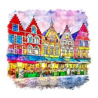 Brugge Belgien akvarell skiss handritad illustration vektor