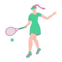 en ung kvinna som spelar tennis. en platt karaktär. vektor illustration.