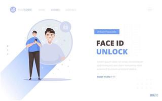 Face Identity Unlock-Konzept auf Landingpage-Design vektor
