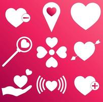 uppsättning hjärta ikoner på gradient rosa färg bakgrund för st. alla hjärtans dag vektor