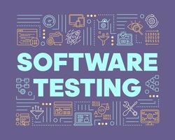 Banner für Softwaretests mit violetten Wortkonzepten. Computersystem untersuchen. Probleme erkennen. Präsentation, Webseite. isolierte beschriftungstypografieidee mit linearen symbolen. Vektor-Umriss-Illustration vektor