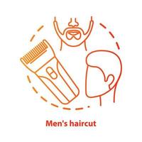 män frisyr koncept ikon. Barbershop idé tunn linje illustration. hårvård och behandling. frisörsalongsutrustning, frisörverktyg. röd gradient vektor isolerade konturritning. redigerbar linje