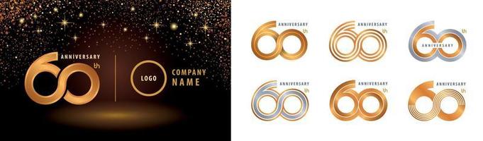 Satz von Logos zum 60-jährigen Jubiläum. sechzig Jahre Jubiläumsfeier. Infinity-Loop-Logo-Vektor.
