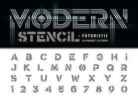dreizeilige moderne alphabetbuchstaben und zahlen, minimale fette buchstaben für technologie, mode, futuristisch. vektor
