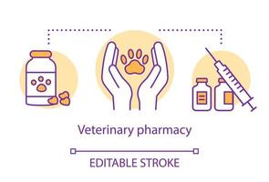 apotek koncept ikon. veterinärmedicinsk medicin recept idé tunn linje illustration. djurmedicinsk terapiforskning och behandling. djursjukvård. vektor isolerade konturritning. redigerbar linje