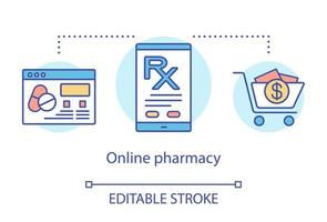 internet apotek koncept ikon. onlineapotek service idé tunn linje illustration. internet apotek app. beställa mediciner online. vektor isolerade konturritning. redigerbar linje