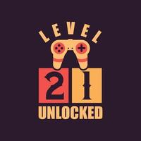 Level 21 freigeschaltet, 21. Geburtstag für Gamer vektor