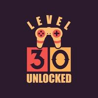 Level 30 freigeschaltet, 30. Geburtstag für Gamer vektor