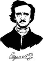 illustration av edgar allan poe. porträtt av en stor amerikansk författare och poet. illustration för en tatuering, webbplats, häfte, affisch, vykort. bild på vit bakgrund isolerade. vektor illustration.