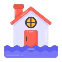 naturkatastrophe, flache ikone der überschwemmung, im wasser schwimmendes haus vektor