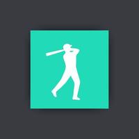 baseball ikon, baseball spelare på fladdermus platt fyrkantig ikon, baseball tecken, vektorillustration vektor