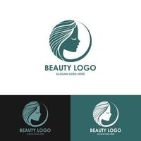 Schönheitsfrauen-Friseursalon-Logodesign auf dem Hintergrund vektor