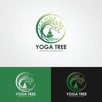 träd yoga logotyp. siluett av en person i meditation i en rund ram. bilden av naturen, livets träd. design av emblemet på stammen, löv, krona och rötter på trädet.yoga logotyp vektor, vektor