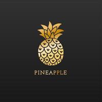 Ananas-Gold-Symbol. tropische goldene frucht lokalisiert auf schwarzem hintergrund. handgezeichnetes symbol für lebensmittel, süß, exotisch und sommer, vitamin, gesund. Natur-Logo. Gestaltungselement. Vektor-Illustration vektor