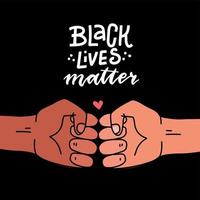 Schwarzes Leben ist wichtig Poster, Banner. Black Lives Matter stilisierter Schriftzug. schwarz und weiß bro faust zusammen konzept. Kampagne gegen die Rassendiskriminierung dunkler Hautfarbe. Vektor-Illustration. vektor