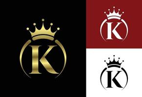 initialt k monogram alfabet med en krona. kunglig, kung, drottning lyxsymbol. teckensnitt emblem. vektor