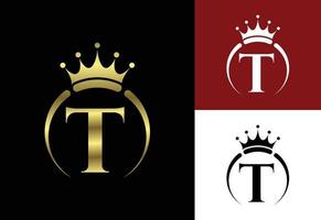initialt t monogram alfabet med en krona. kunglig, kung, drottning lyxsymbol. teckensnitt emblem. vektor