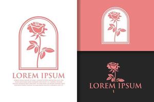 minimalistisches feminines rosenblumen-handgezeichnetes logo-set vektor