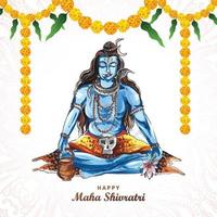 hand zeichnen lord shiva urlaub maha shivratri kartenhintergrund vektor