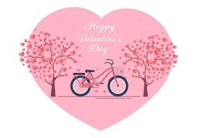 glad alla hjärtans dag platt designillustration som firas den 17 februari med cykel och present för kärlek gratulationskort vektor