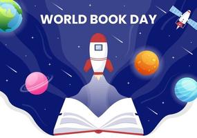 World Book Day platt tecknad bakgrundsillustration. trave böcker att läsa, öka insikten och kunskapen lämplig för tapeter eller affisch vektor