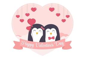 flache designillustration des netten paartierpinguins glücklichen valentinstags, die am 17. februar für liebesgrußkarte gedacht wird vektor