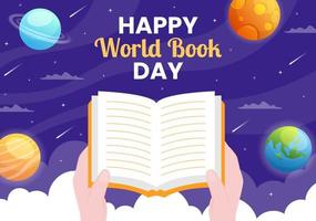 World Book Day platt tecknad bakgrundsillustration. trave böcker att läsa, öka insikten och kunskapen lämplig för tapeter eller affisch vektor