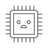 ledsen processor linjär ikon. dålig cpu. tunn linje illustration. mikroprocessorfel. problem med centrala bearbetningsenheter. integrerad krets. kontur vektor isolerade konturritning. redigerbar linje