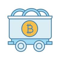 Bitcoin gruvdrift företag färgikon. min vagn med bitcoin-mynt. kryptovaluta. isolerade vektor illustration