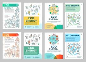 Layout der Öko-Energiebroschüre. Grüne Technologie. Flyer, Broschüre, Broschürendruckdesign mit linearen Illustrationen. alternative Energie. Vektorseitenlayouts für Zeitschriften, Jahresbericht, Werbeplakate vektor