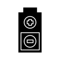 Batterie mit Glyphensymbol für Plus- und Minuszeichen. aufladen. Batteriestandsanzeige. Silhouettensymbol. negativer Raum. vektor isolierte illustration