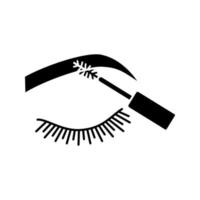 Augenbrauen-Mascara-Glyphe-Symbol. Silhouettensymbol. Augenbrauen Make-up. Augenbrauen färben. Brauenformung durch Färben. negativer Raum. vektor isolierte illustration