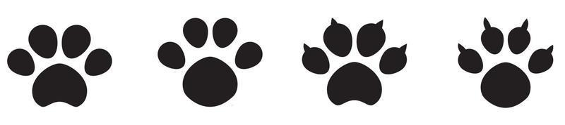 hund och katt tass utskrifter samling, tass ikonuppsättning svart ikon vektor