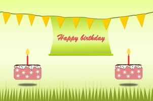 Grattis på födelsedagen affisch kort teman grön och tårta för barn design vektor och illustration.