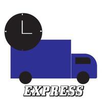 lastbilsexpressikon, blå lastbilsvektorikon med extra klockikon och ordexpress vektor
